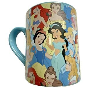 Disney Princess Coffee Mug Cup Blue Excellent Belle Ariel Jasmine Cinderella